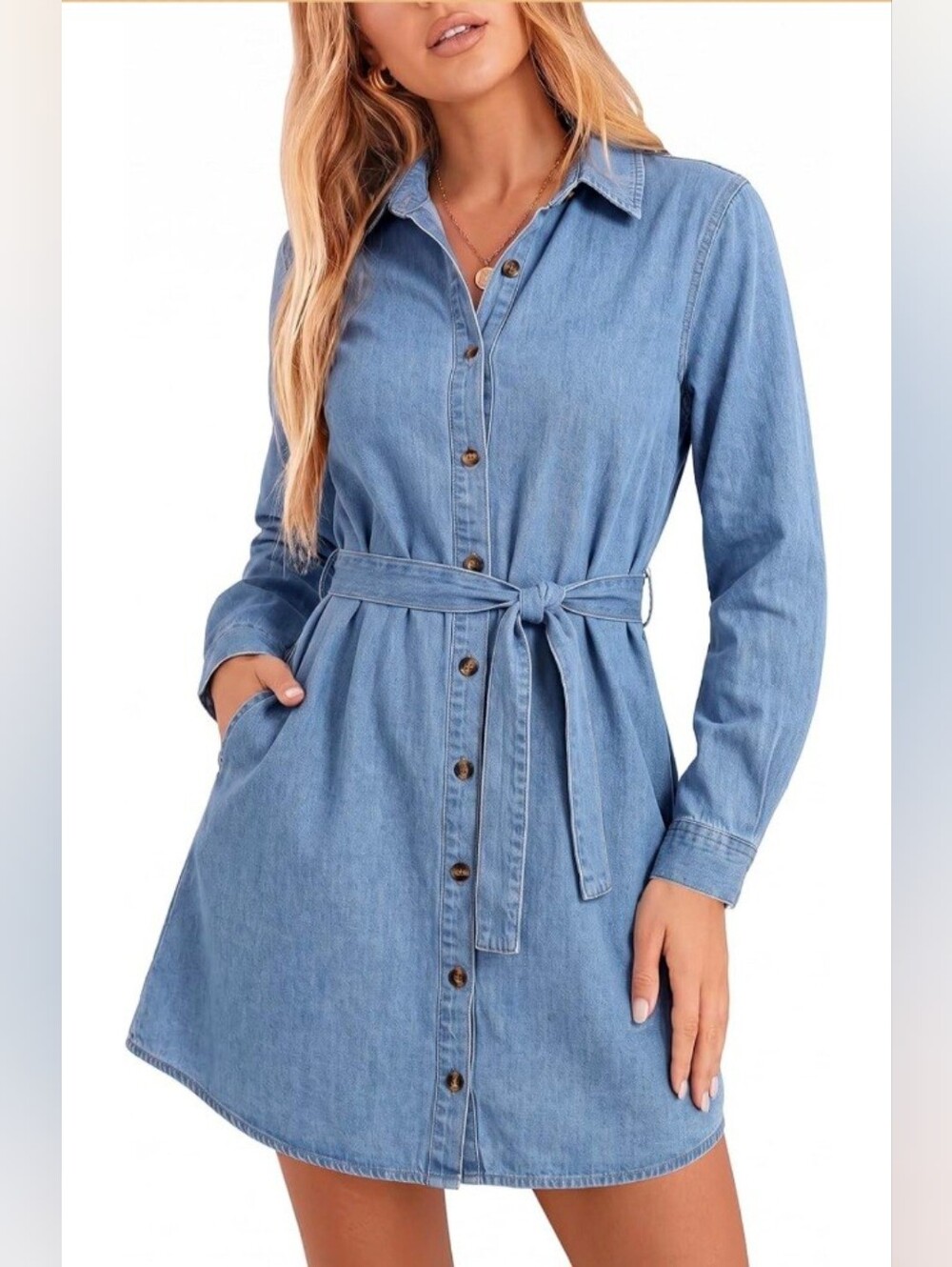 NWT Wenrine Blue Denim Button Down Dress - Large